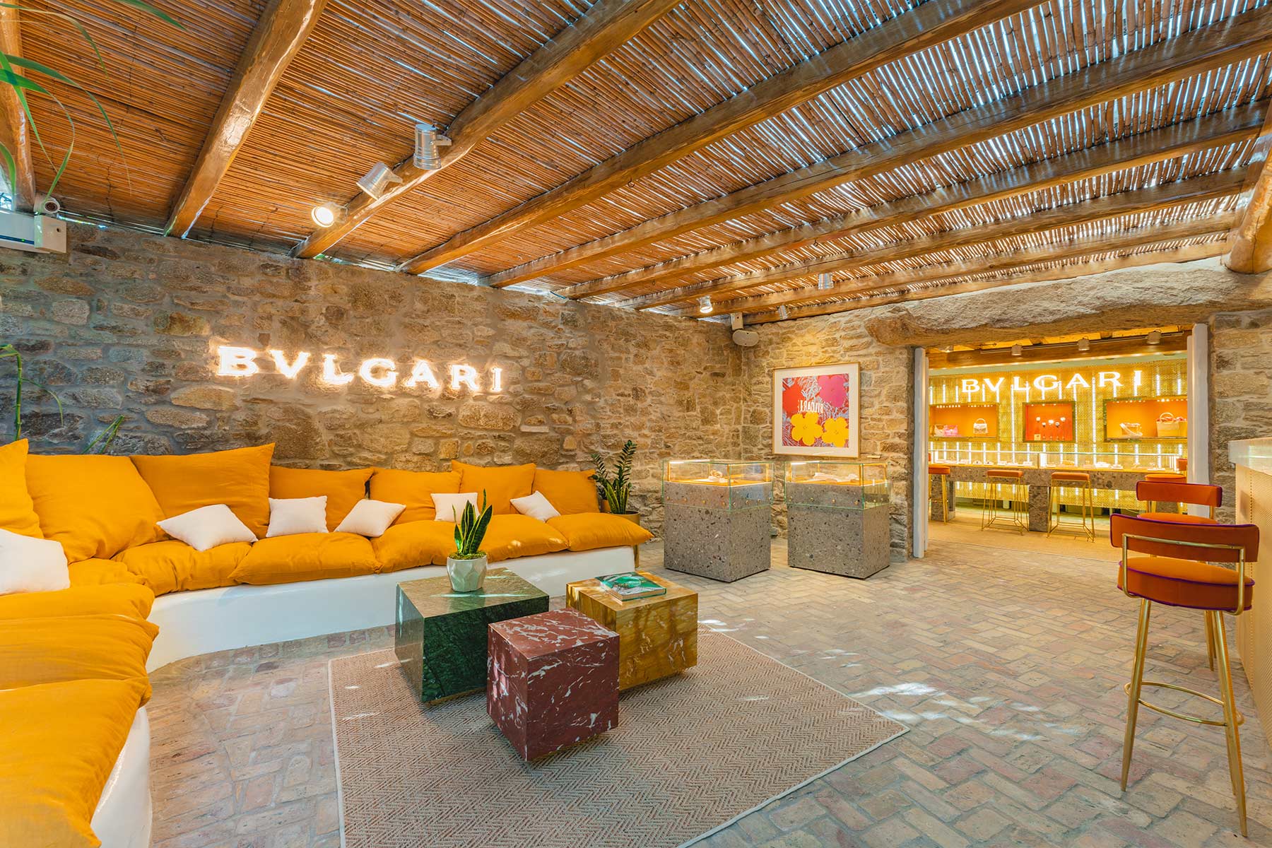 Bulgari pop up store on Mykonos seen in a photo from the Nammos